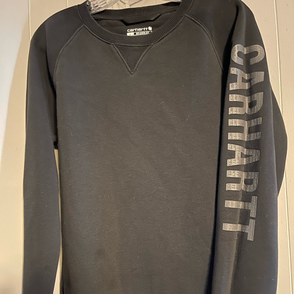 Carhartt Black womens relaxed fit midweight crewneck block logo sleve sweatshirt